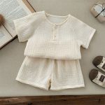 【80-130cm】セットアップ ベビー 無地 薄手 ガーゼ - 画像 (9)