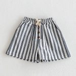 【73-100cm】ショートパンツ ベビー ボタン付き ゴムウエスト ストライプ - 画像 (8)