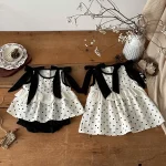 【73-100cm】セットアップ or ワンピース ベビー リボンドット - 画像 (2)
