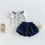 【73-100cm】セットアップ ベビー ストライプ リボン付き - 画像 (3)