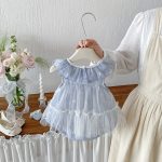 【66-90cm】ロンパース ベビー チュール チェック柄 リボン付き - 画像 (4)