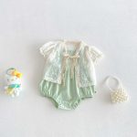 【73-100cm】セットアップ ベビー レース カーディガン&ロンパース - 画像 (2)