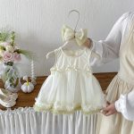 【73-100cm】ワンピース ベビー リボン付き 切り替え - 画像 (3)