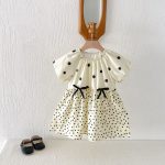 【80-130cm】ワンピース 女の子 ドット柄 パフスリープ - 画像 (3)