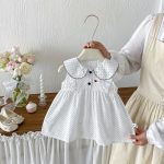 【73-100cm】ワンピース ベビー ピーターパンカラー ドット柄 - 画像 (3)