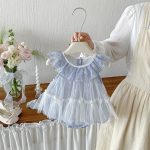 【66-90cm】ロンパース ベビー チュール チェック柄 リボン付き - 画像 (3)