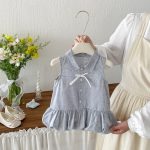 【73-100cm】ワンピース ベビー ノースリープ 折り襟 ボーダー柄 - 画像 (3)