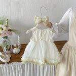 【73-100cm】ワンピース ベビー リボン付き 切り替え - 画像 (5)