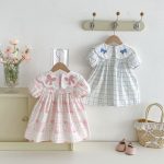 【80-130cm】ワンピース 女の子 リボン付き チェック柄 - 画像 (5)