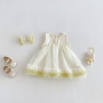 【73-100cm】ワンピース ベビー リボン付き 切り替え - 画像 (2)