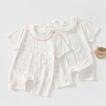 【73-90cm】ロンパース ベビー レース ラウンドネック 小花柄