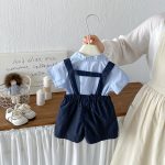 【73-100cm】セットアップ ベビー リボン付き シャツ＆オーバーオール - 画像 (5)