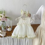 【73-100cm】ワンピース ベビー リボン付き 切り替え - 画像 (4)