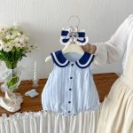 【66-90cm】ロンパース ベビー ノースリープ ストライプ - 画像 (4)
