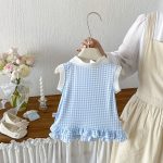 【73-100cm】ワンピース ベビー ノースリープ 折り襟 チェック柄 - 画像 (4)