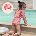 【90-140cm】水着 ドット柄 チェック柄 長袖 スイムウェア - 画像 (6)