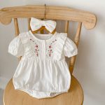 【66-90cm】ロンパース ベビー 刺繍入り ラウンドネック - 画像 (5)