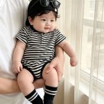 【66-90cm】半袖ロンパース ベビー ブラック ボーダー - 画像 (4)
