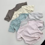 【80-130cm】半袖Tシャツ キッズ服 クリーム サラシリーズ コットン - 画像 (2)