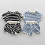 【73-120cm】Tシャツシ&ョートパンツ ベビー カジュアル ボーダー柄 - 画像 (2)