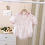 【66-90cm】ロンパース ベビー ピンク パフスリーブ スウィート - 画像 (5)