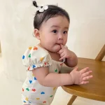 【73-100cm】水着 ベビー 帽子付き ハート柄 - 画像 (4)