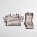 【73-100cm】セットアップ ベビー 韓国風 ボーダー カジュアル - 画像 (4)