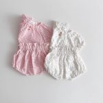 【73-120cm】セットアップ ベビー ポルカドットorチェック パフスリーブ - 画像 (7)