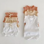 【66-90cm】ロンパース or ボトムス ベビー ノーカラー フリルリーブ - 画像 (2)