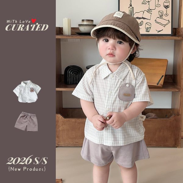 【73-100cm】セットアップ  ベビー 可愛い チェック シャツ＆パンツ