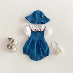 【66-90cm】ロンパース or シャツ ベビー イチゴ刺繍 サロペット