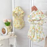 【66-90cm】ロンパース ベビー イエロー フラワー かわいい