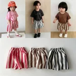 【73-120cm】ショートパンツ ベビー ストライプ パンツ