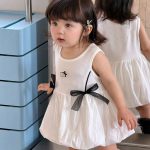 【73-100cm】ワンピース ベビー 蝶結び ノースリープ