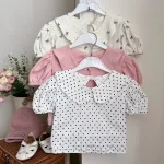 【66-100cm】Tシャツ ベビー ドットORリボン 折り襟