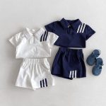 【80-130cm】セットアップ ストライプ柄 半袖ポロシャツ ショーツセット