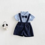 【73-100cm】セットアップ ベビー リボン付き シャツ＆オーバーオール