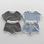 【73-120cm】Tシャツシ&ョートパンツ ベビー カジュアル ボーダー柄