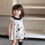 【73-100cm】ワンピース ベビー 丸襟 ドット かわいい