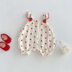 【66-90cm】ロンパース ベビー イチゴ フリル オールインワン