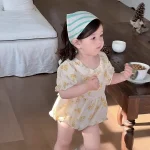 【66-90cm】ロンパース ベビー バック リボン 小花柄