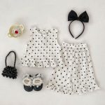 【73-120cm】 セットアップ 女の子 ドットノースリーブ