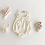 【66-90cm】ロンパース ベビー ブルー 刺繡 可愛い