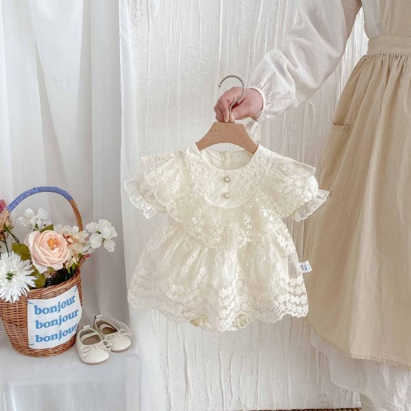 【66-90cm】ロンパース ベビー レース プリンセス