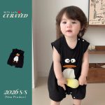 【66-90cm】ロンパース ベビー ブラック ペンギン オールインワン