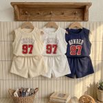 【80-130cm】セットアップ キッズ服 スポーツ ウェアベスト&ショートパン2点セット