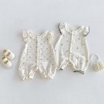 【66-90cm】ロンパース ベビー ドット 蝶結び フリル