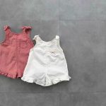 【73-120cm】オーバーオール ベビー リボン付き ノースリープ