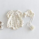 【66-90cm】ロンパース ベビー レース襟 小花柄 シンプル