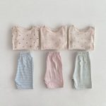 【80-130cm】セットアップ ハートTシャツ&ボーダーショーツセット カジュアル